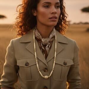 Vintage Carved Bovine Bone Elongated Bead Organic Boho Chic Necklace 24"